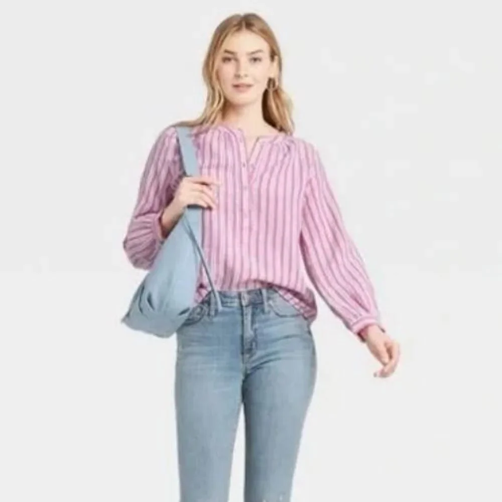 NEW Pink Striped Sz Small Casual Wear Oversized Roomy Cotton Shirt - Picture 1 of 3